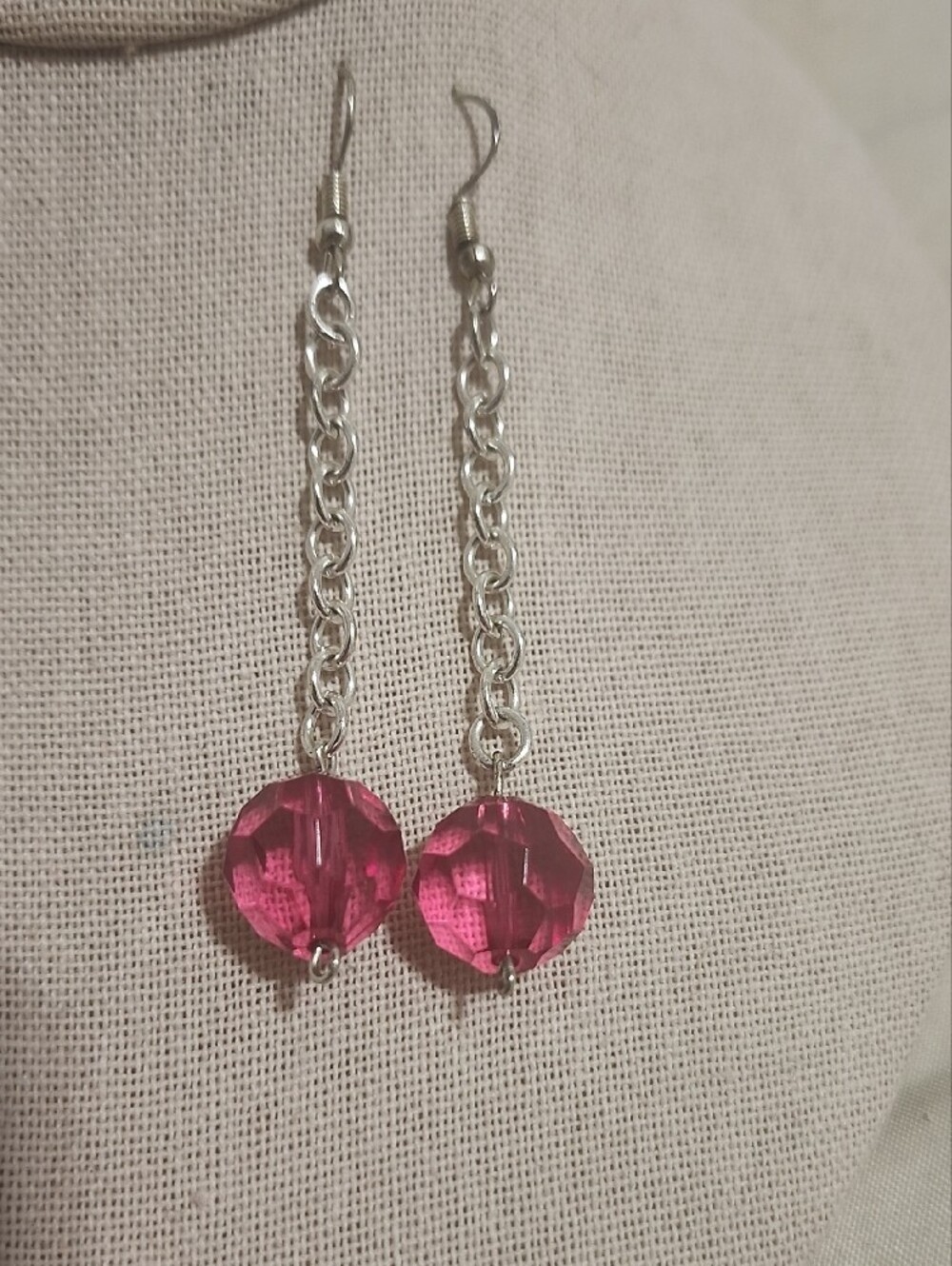 Repurposed Pink Enchantment Drop Chain Earrings - Picture 5 of 5